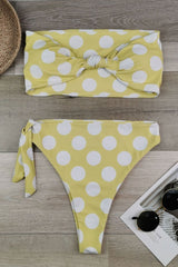 Polka Dot Bow High Waist High Leg Bandeau Bikini - Two Piece Set