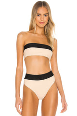 High Waist Color Block Bandeau Bikini - Two Piece Set