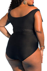Plus Size Strappy Ruffle Bikini - Two Piece Swimsuit