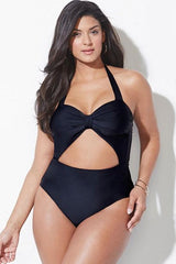 Plus Size Cutout Bowknot Halter One Piece Swimsuit