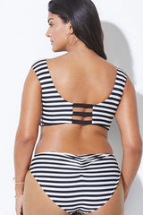 Plus Size Stripe Cutout Monokini One Piece Swimsuit
