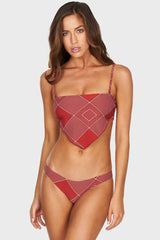 Plaid Print Handkerchief Bandeau Bikini - Two Piece Set