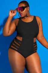 Plus Size Solid Strappy Cutout Monokini One Piece Swimsuit