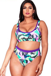 Plus Size Colorful High Waist Crop Bikini - Two Piece Set