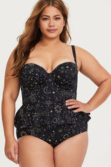Plus Size Starry Underwire Peplum Tankini Swimsuit - Two Piece Set