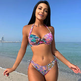 Ethnic Self Tie Bowknot Underwire Halter Brazilian Two Piece Bikini