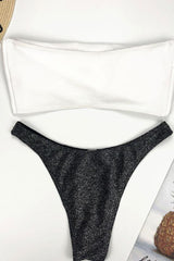 Metallic High Leg Twist Front Bandeau Bikini - Two Piece Set