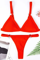 Orange Ribbed Metal Ring Triangle Bikini