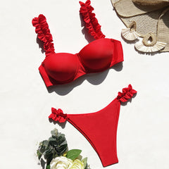 Fabulous Ruffle String Underwire Brazilian Two Piece Bikini