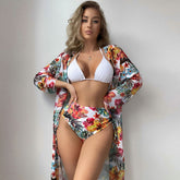Floral Contrast High Waist Slide Triangle Brazilian Three Piece Bikini