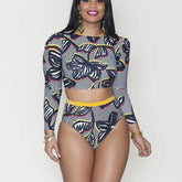 Floral Plus Size Long Sleeve High Waist Brazilian Two Piece Bikini