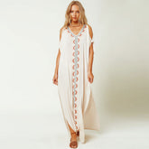Flowy Embroidered Cut Out High Slit Brazilian Beach Maxi Cover Up