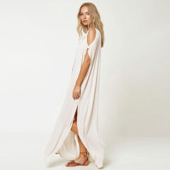 Flowy Embroidered Cut Out High Slit Brazilian Beach Maxi Cover Up
