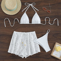 Fresh Crochet Shorts String Cheeky Triangle Brazilian Three Piece Bikini