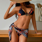Glitter Crystal Chain Detail Slide Triangle Brazilian Three Piece Bikini