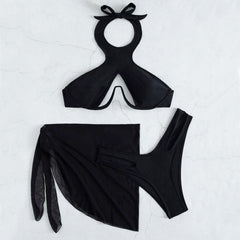 Gorgeous Sarong High Cut Cutout Underwire Brazilian Three Piece Bikini