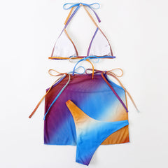Gradient Color High Cut Slide Triangle Brazilian Three Piece Bikini