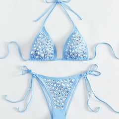 Luxury Rhinestone Tie String Cheeky Triangle Brazilian Two Piece Bikini