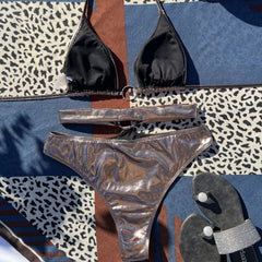 Metal O Ring High Waist Cutout Wrap Triangle Brazilian Two Piece Bikini