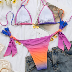 Metallic Shell Chain Gradient Triangle Brazilian Two Piece Bikini
