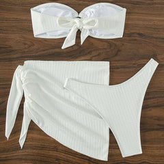 Minimalist Wrap Sarong High Cut Cheeky Bandeau Brazilian Three Piece Swimsuit