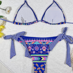 Nautical Floral Tie Side Cheeky Slide Triangle Brazilian Two Piece Bikini