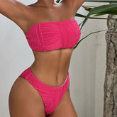 Neon Wavy Striped High Cut Cheeky Bandeau Brazilian Two Piece Bikini