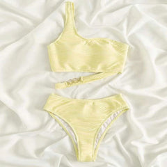 Pretty Textured O Ring One Shoulder Brazilian Two Piece Bikini