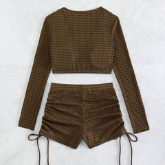 Retro High Rise Boyshort Long Sleeve Crop Textured Brazilian Two Piece Bikini