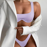 Ribbed High Cut Underwire Bralette Brazilian Two Piece Bikini
