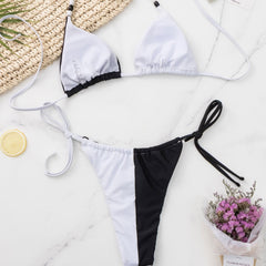 Contrast Side String Beaded Triangle Brazilian Two Piece Bikini