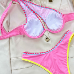 Crochet High Cut Cutout One Shoulder Brazilian Two Piece Bikini