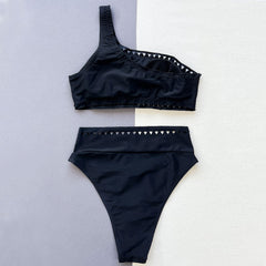 Cutout High Rise Moderate One Shoulder Brazilian Two Piece Bikini