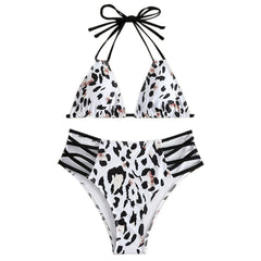 Cutout Strappy High Waist Leopard Print Brazilian Two Piece Bikini