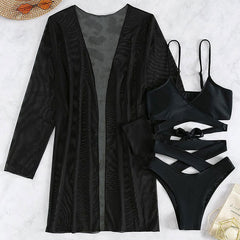High Leg Cheeky Cutout Wrap Around Brazilian Three Piece Bikini