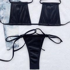 Metallic Tie Side Cheeky Thong Slide Brazilian Two Piece Bikini