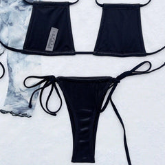 Metallic Tie Side Cheeky Thong Slide Brazilian Two Piece Bikini