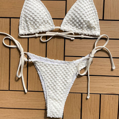 O Ring String Cheeky Popcorn Triangle Brazilian Two Piece Bikini