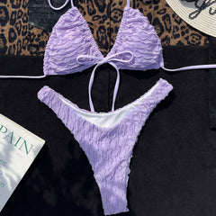 Petal Effect High Leg Wrap Tie Front Triangle Brazilian Two Piece Bikini