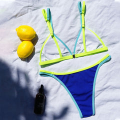 Rib Knit Neon Edge String Cheeky Triangle Brazilian Two Piece Bikini