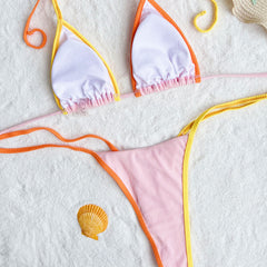 Ribbed Bicolor Tie String Cheeky Triangle Brazilian Two Piece Bikini