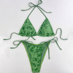 Ripped Tie String Cheeky Slide Triangle Brazilian Two Piece Bikini