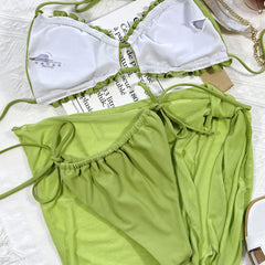 Ruched Tie String Slide Triangle Brazilian Three Piece Bikini