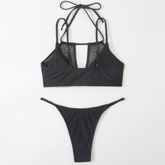 String Cheeky Cutout Mesh Layered Brazilian Two Piece Bikini