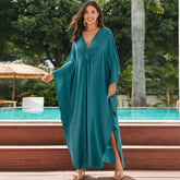 V Neck Braided Detail Draped Sleeve Side Split Caftan Beach Cover Up
