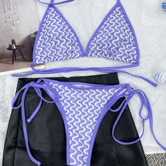 Wavy Print Slide Triangle Brazilian Two Piece Bikini