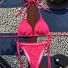 Wavy Terry Cloth Tie String Sliding Triangle Brazilian Two Piece Bikini