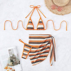 Zigzag Print String Cheeky Micro Triangle Brazilian Three Piece Bikini