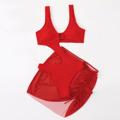 Sheer Mesh Cover Up Loop Trim Cutout Monokini Brazilian One Piece Swimsuit