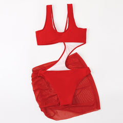 Sheer Mesh Cover Up Loop Trim Cutout Monokini Brazilian One Piece Swimsuit